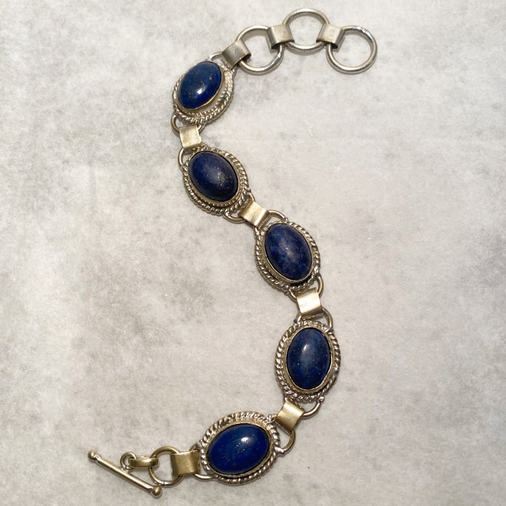 Lapis Lazuli Sterling Silver 925 Toggle Bracelet-Vintage - Picture 3 of 10